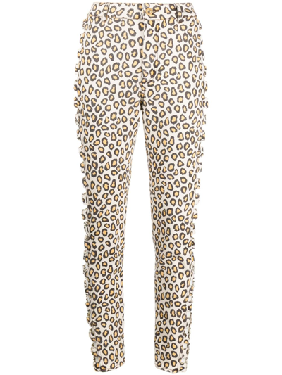 Rabanne Neutral Leopard Print Slim-leg Trousers In Neutrals
