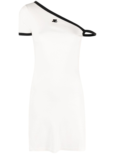 Courrèges White Asymmetric Minidress In Heritage White/black