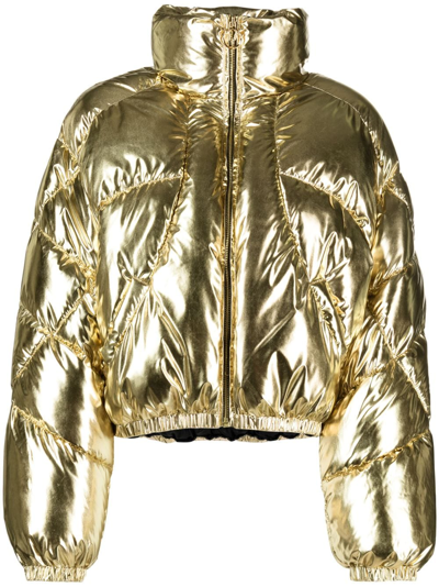 Pinko Metallic High-neck Puffer Jacket In Gold