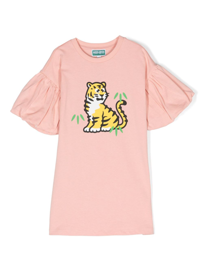 Kenzo Kids' 图案印花棉连衣裙 In Pink