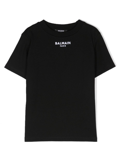Balmain Kids' Logo刺绣棉t恤 In Black