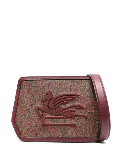 Etro Embroidered Logo Cotton Shoulder Bag In Red