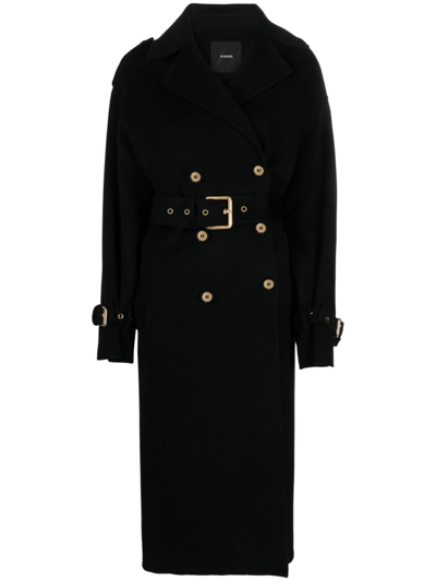 Pinko Double-breasted Wool Trenchcoat In Limo Black