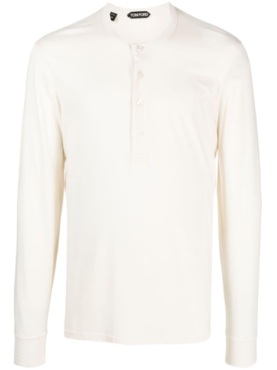 Tom Ford White Long Sleeve Henley T-shirt In Neutrals
