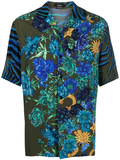 Versace Floral-print Shirt In Green