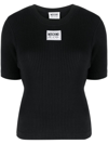 MOSCHINO LOGO-PATCH RIBBED-KNIT TOP