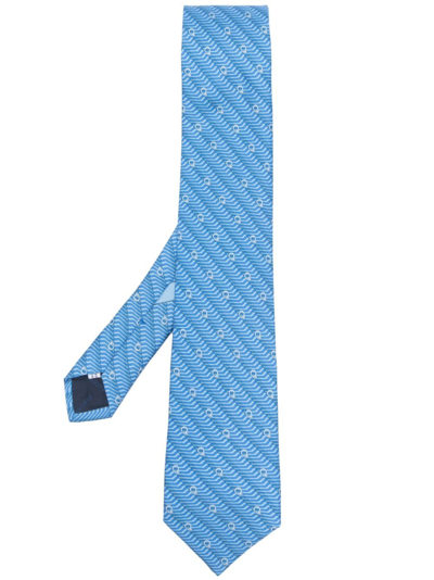Ferragamo Gancini-print Silk Tie In Blue
