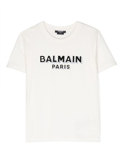 Balmain Kids' Logo-print Cotton T-shirt In White