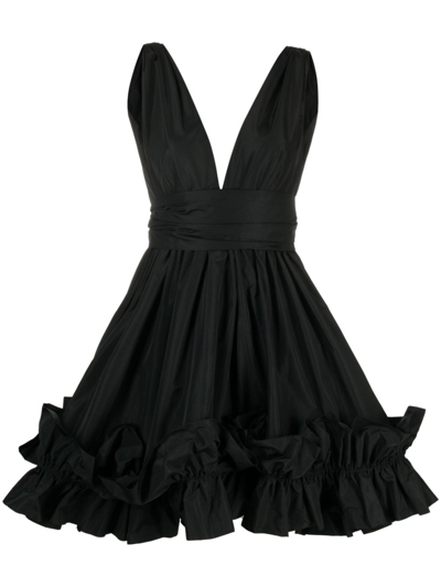 Pinko V-neck A-line Minidress In Black