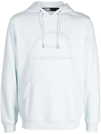 Karl Lagerfeld Logo-embroidered Long-sleeve Hoodie In Blue