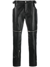 MOSCHINO ZIP-DETAIL FITTED LEATHER TROUSERS