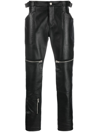 Moschino Zip-detail Fitted Leather Trousers In Black