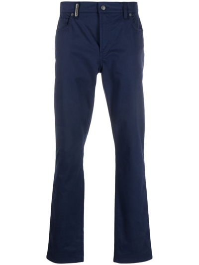 Moschino Logo-plaque Straight-leg Trousers In Blue