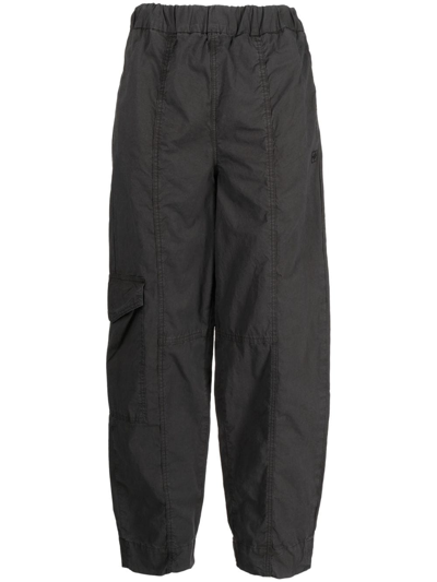 Ganni Elasticated-waistband Cargo Trousers In Grey