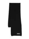 Versace Logo-appliqué Knitted Scarf In Black