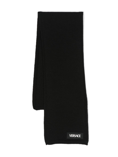 Versace Kids' Logo-patch Knitted Scarf In Black