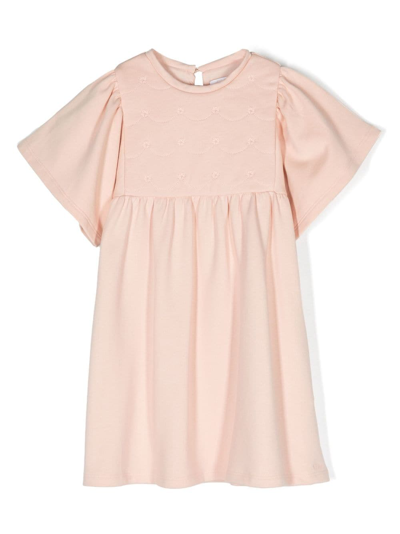Chloé Kids' Flutter-sleeve Cotton Dress In Pink
