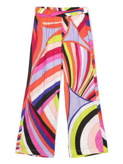 Pucci Junior Kids' Abstract-print Wide-leg Trousers In Red