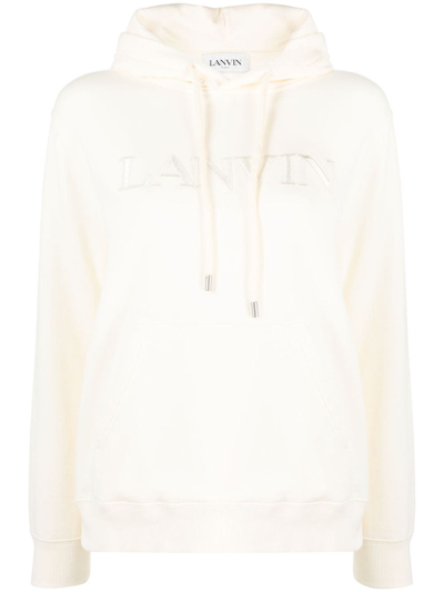 Lanvin Logo-embroidered Fleece Hoodie In Neutrals