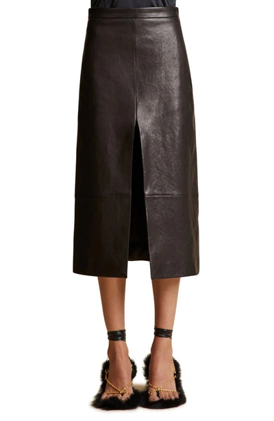 Khaite Black The Fraser Leather Midi Skirt