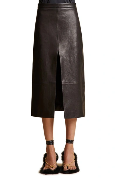 Khaite Brown 'the Fraser' Leather Midi Skirt In Black