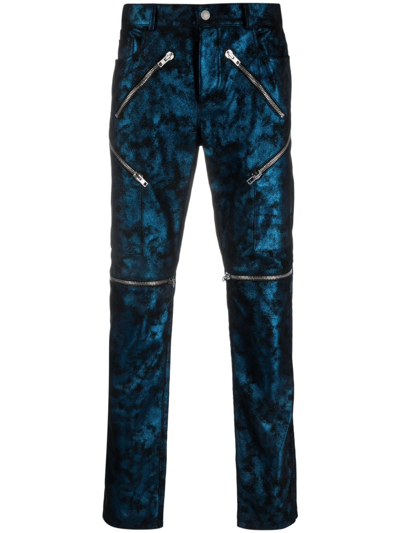 Moschino Multiple Zip-fastening-pockets Suede Trousers In Blue