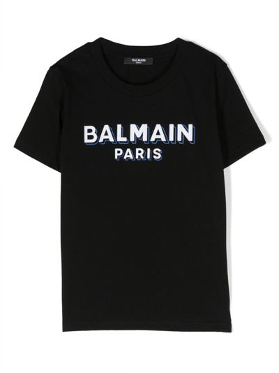 Balmain Kids' Logo-print Cotton T-shirt In Black