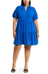 Cece Tiered Ruffle Neck Dress In Deep Royal Blue