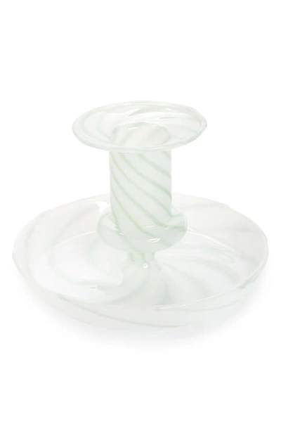 Hay Flare Stripe Glass Candle Holder In Milky Green Stripe