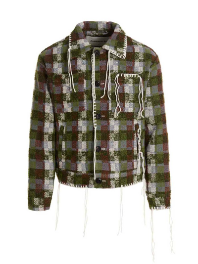 Andersson Bell Checked Fringe-detail Shirt Jacket In Green