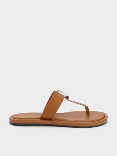 Charles & Keith Gabine Leather Thong Sandals In Brown