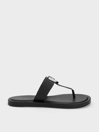Charles & Keith Gabine Leather Thong Sandals In Black