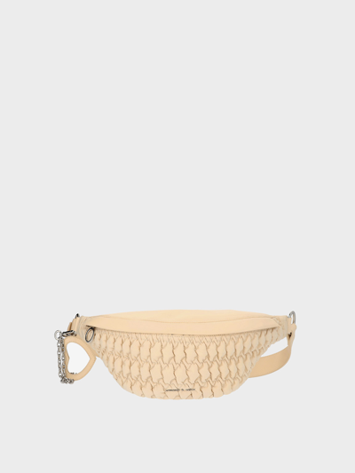 Charles & Keith Ruched Nylon Bum Bag In Beige