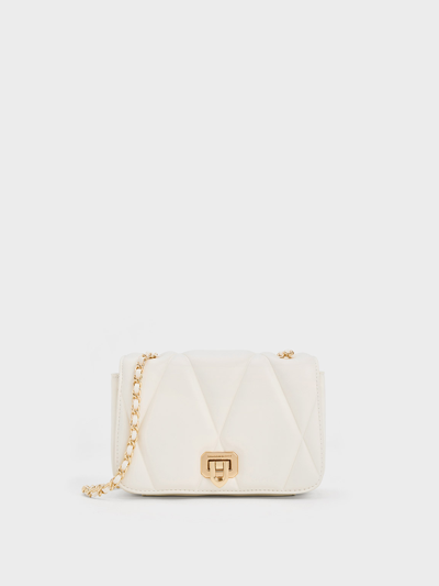 Charles & Keith Arwen Quilted Shoulder Bag In White