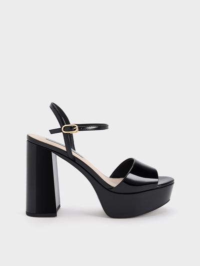 Charles & Keith Peep-toe Patent Platform Sandals In Black Patent