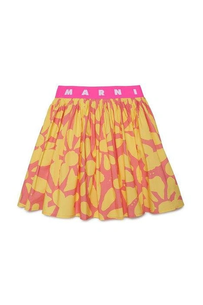 Marni Kids' Floral-print Pleated Skirt In Pink