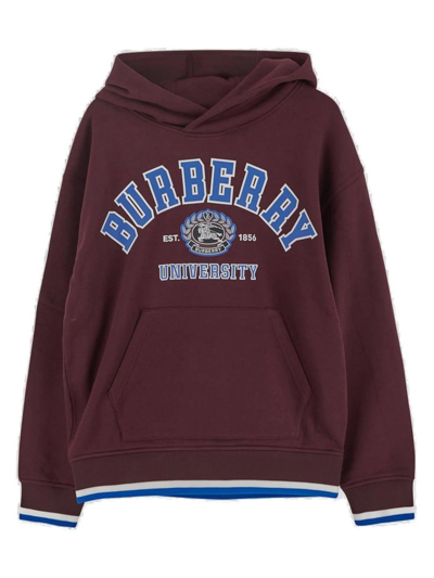 Burberry Kids' College Logo-print Cotton Hoodie In Deep Maroon