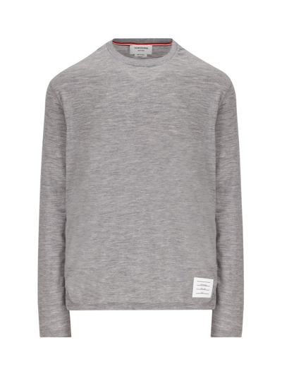 Thom Browne Logo Patch Knitted Crewneck Jumper In Grey