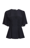 Chloé Crepe De Chine Ruffled Blouse In Navy