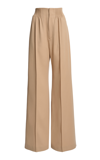 CHLOÉ SHIRRED HIGH-RISE WOOL GABARDINE WIDE-LEG PANTS