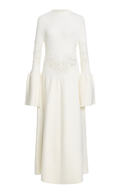 Chloé Lower Impact Compact Wool-blend Rib Knit Maxi Dress In White