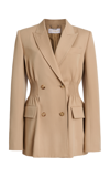 CHLOÉ SHIRRED DOUBLE-BREASTED WOOL GABARDINE BLAZER