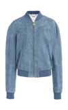 Chloé Blue Grizzled Suede Leather Jacket In Blue