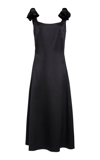 Chloé Bow-embellished Velvet-trimmed Wool And Silk-blend Satin Midi Dress In Black