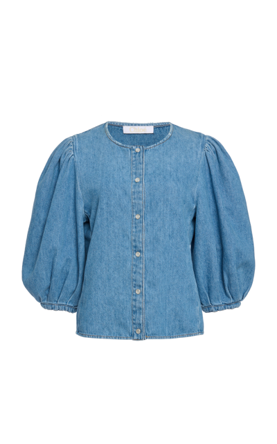 Chloé Recycled Cotton-linen Denim Top In Blue