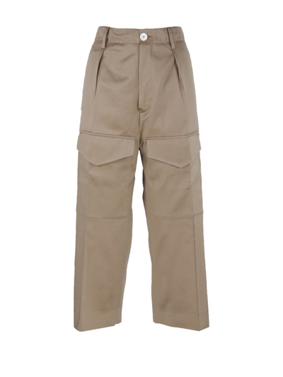 Setchu Button Detailed Cropped Trousers In Beige