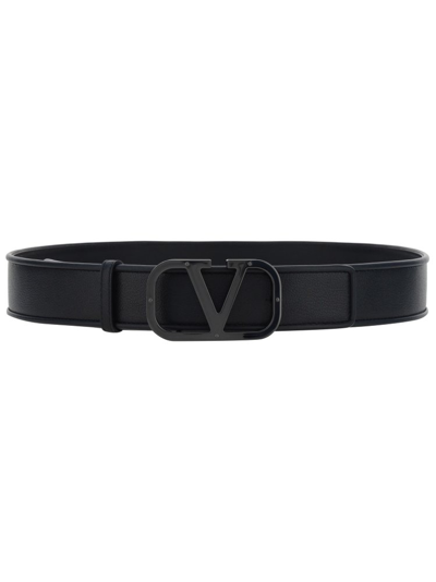 Valentino Garavani Vlogo Tonal Buckle Leather Belt In Black