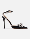 Mach &amp; Mach Satin Double Decollete With Rhinestone Bow In Black