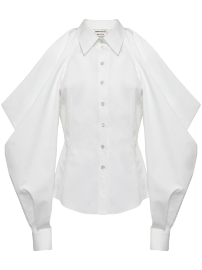 Alexander Mcqueen Slashed Drape Sleeve Shirt In White