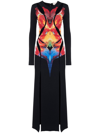 Alexander Mcqueen Flower Knit Maxi Dress With Slash Cutout Detail In Black